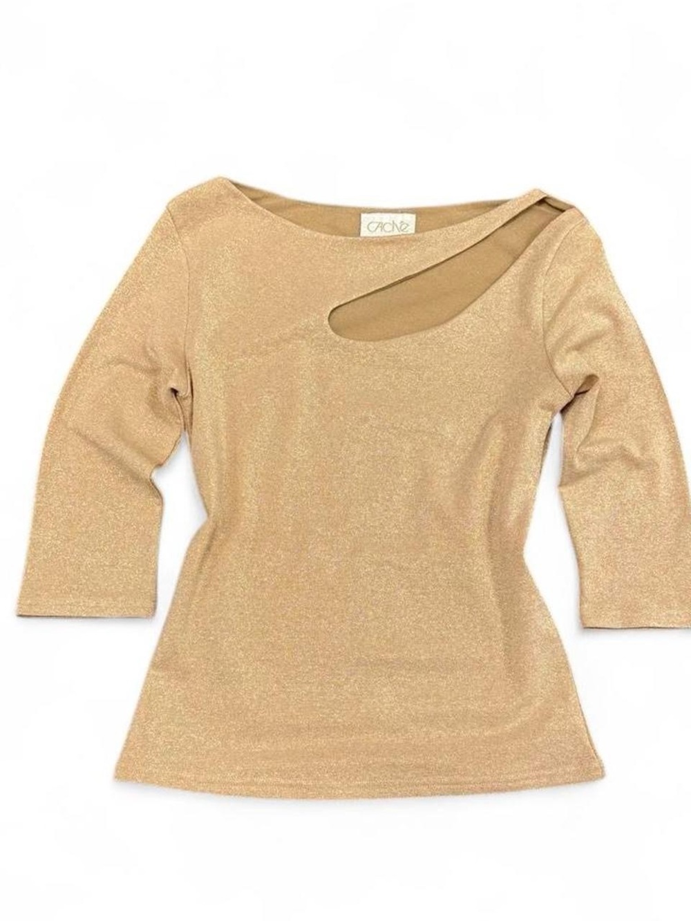 Cache Metallic Gold Cutout Neck Top